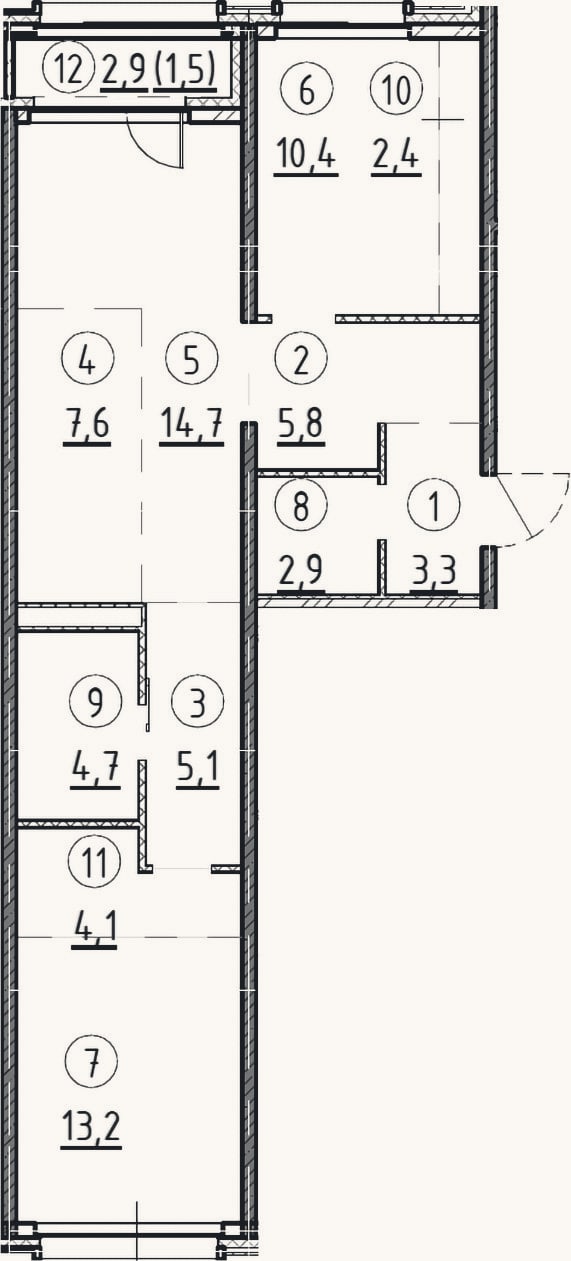 Планировка: 2-к, 75,6 м²