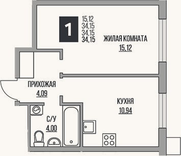 Планировка: 2-к, 34,2 м²