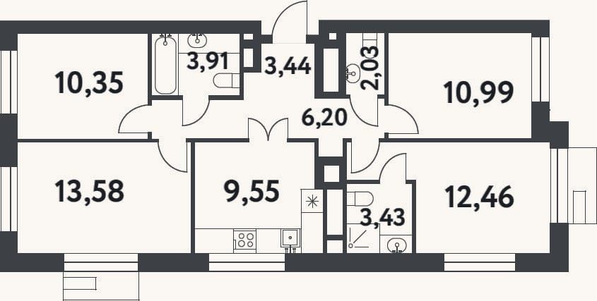 Планировка: 4+ к, 75,9 м²