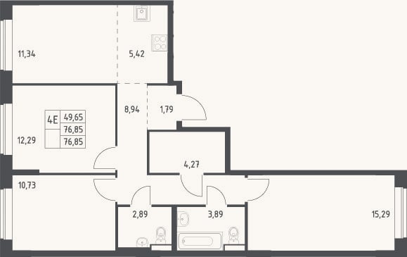 Планировка: 4+ к, 76,9 м²