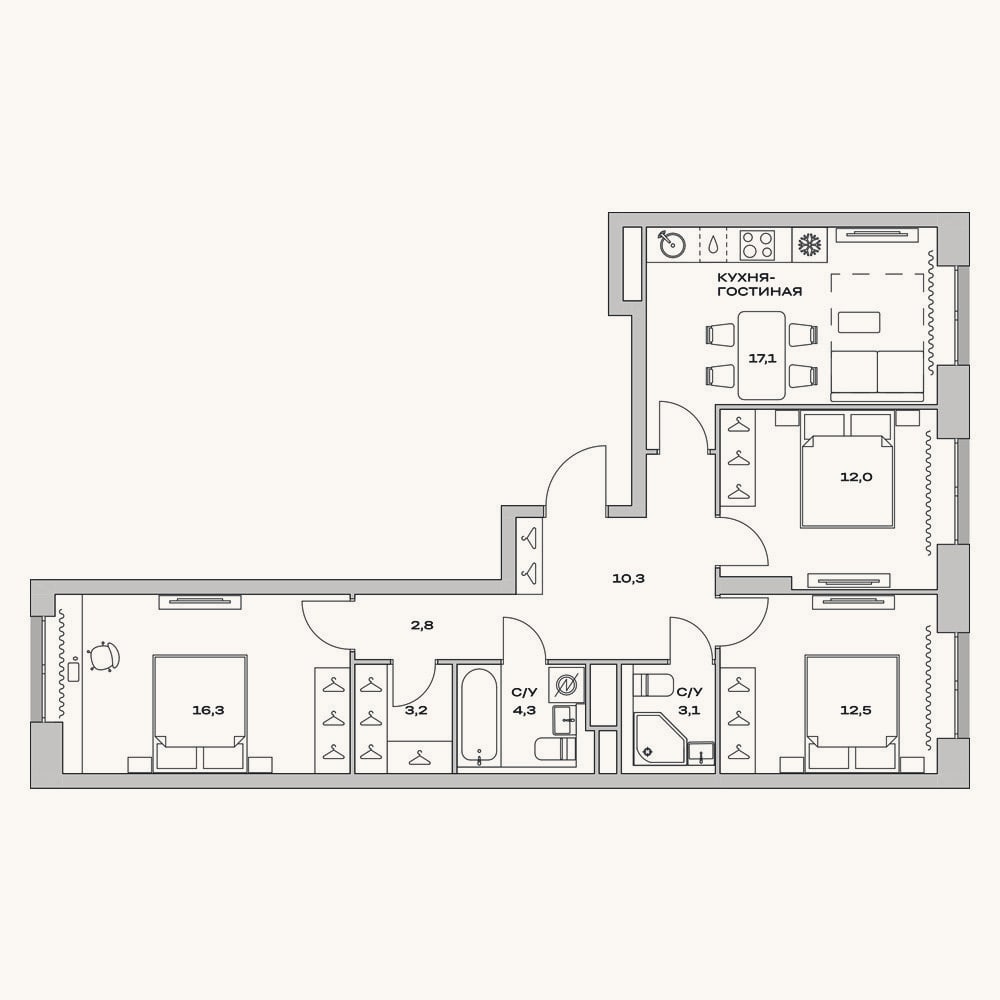 Планировка: 4+ к, 81,6 м²