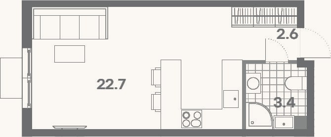 Планировка: Студия, 28,7 м²