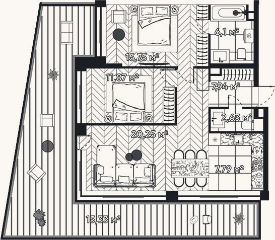 Планировка: 3-к, 72,3 м²