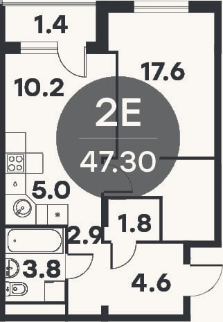 Планировка: 2-к, 44,5 м²