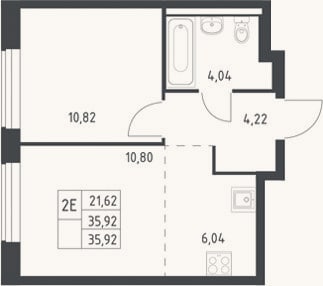 Планировка: 2-к, 35,9 м²