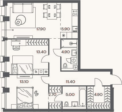 Планировка: 3-к, 79,2 м²