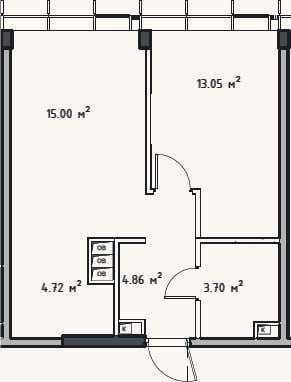 Планировка: 2-к, 41,3 м²