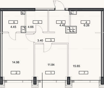 Планировка: 3-к, 65,7 м²