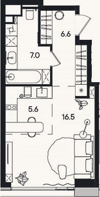 Планировка: Студия, 35,7 м²