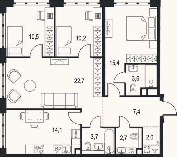 Планировка: 4+ к, 92,3 м²