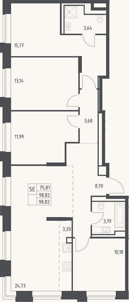 Планировка: 4+ к, 98,8 м²