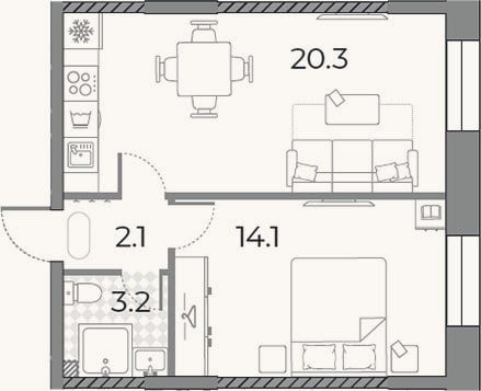Планировка: 2-к, 39,7 м²