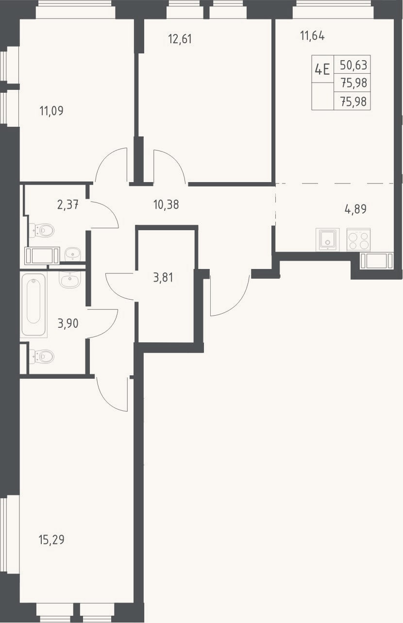 Планировка: 4+ к, 76 м²
