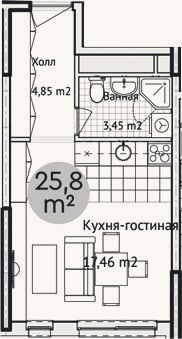 Планировка: Студия, 25,8 м²