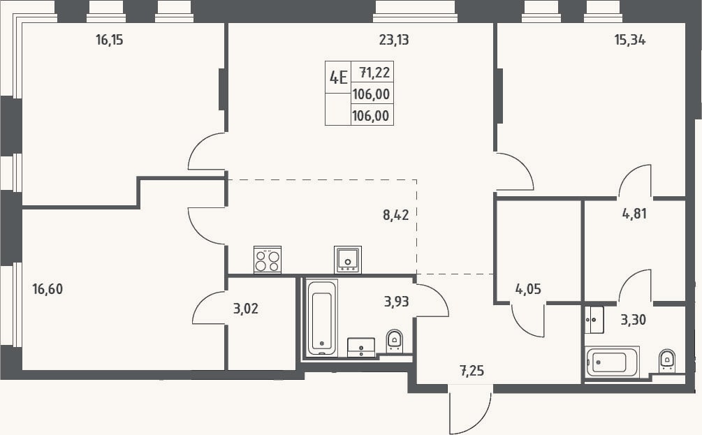 Планировка: 4+ к, 106 м²