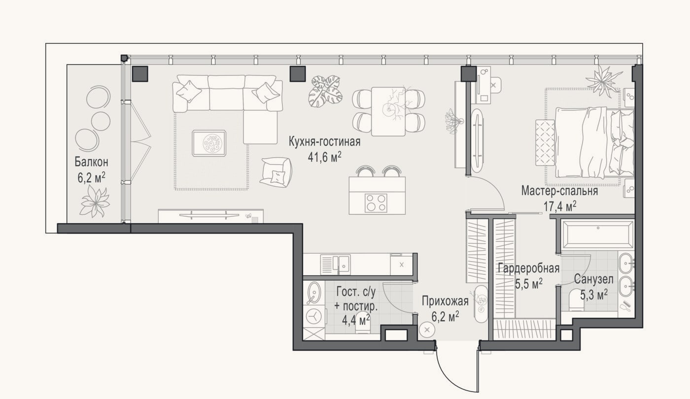 Планировка: 2-к, 82,4 м²