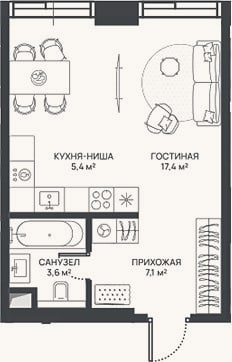 Планировка: Студия, 33,5 м²