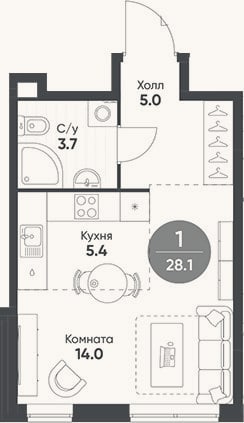 Планировка: Студия, 28,1 м²