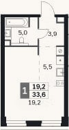 Планировка: Студия, 33,6 м²