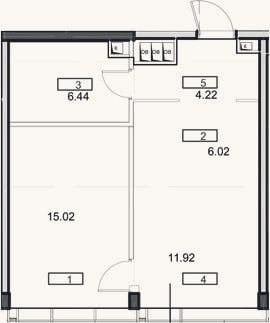 Планировка: 2-к, 43,6 м²