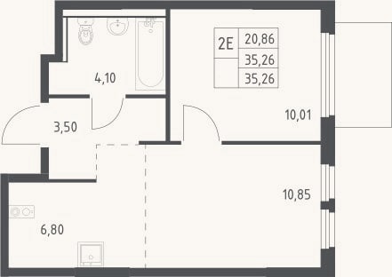Планировка: 2-к, 35,3 м²