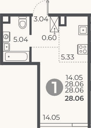 Планировка: Студия, 28,1 м²