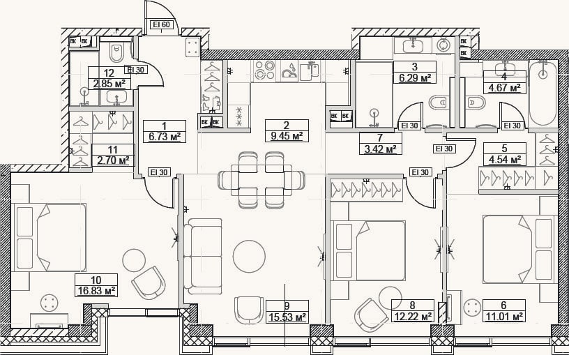 Планировка: 4+ к, 96,2 м²