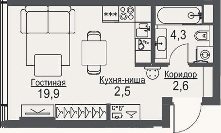 Планировка: Студия, 29,4 м²