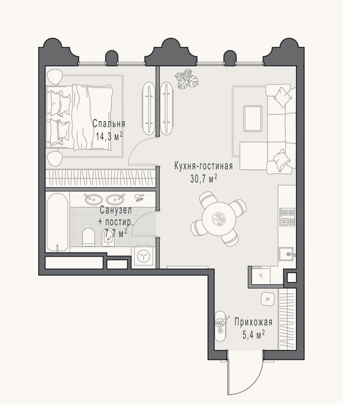 Планировка: 2-к, 58,2 м²