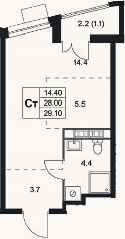 Планировка: Студия, 28 м²