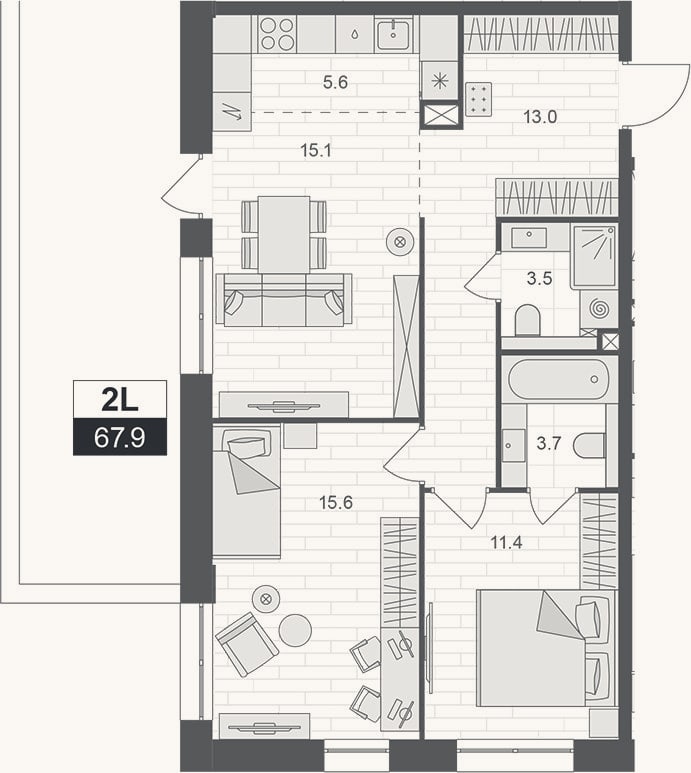 Планировка: 3-к, 67,9 м²
