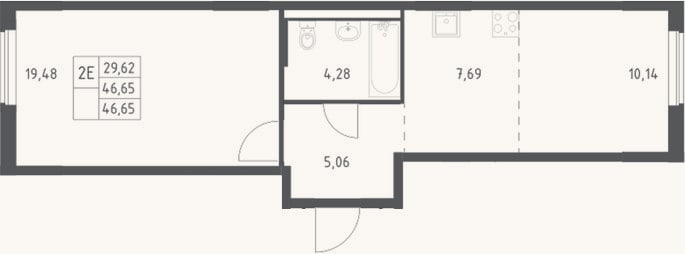 Планировка: 2-к, 46,7 м²