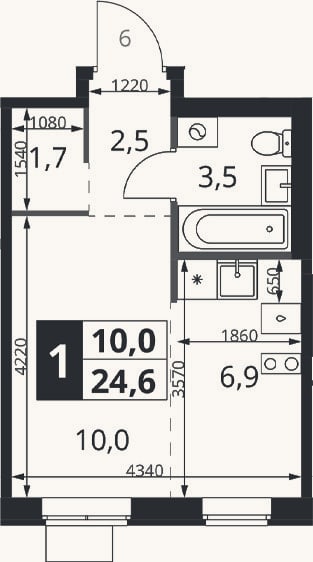 Планировка: Студия, 24,6 м²