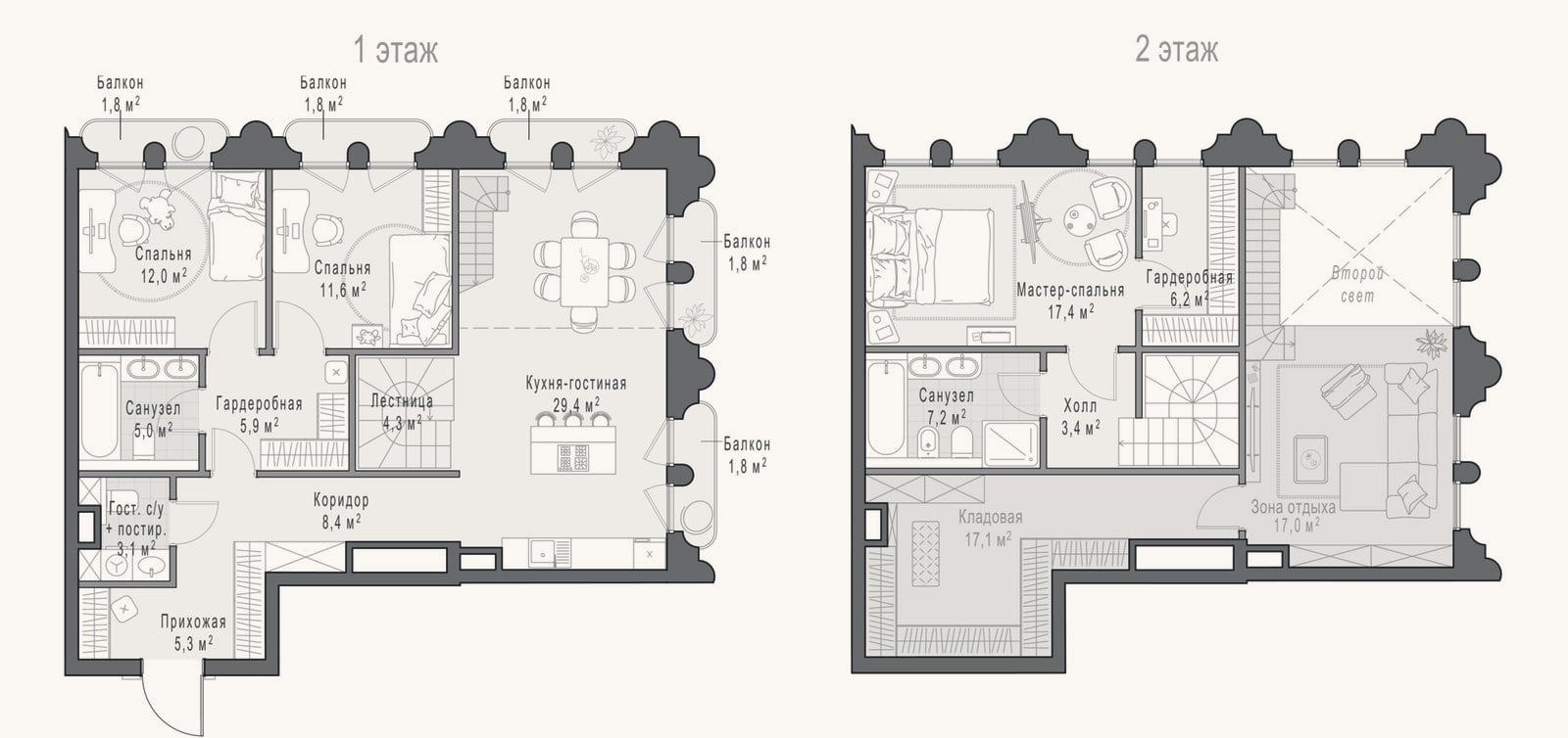 Планировка: 4+ к, 124,5 м²