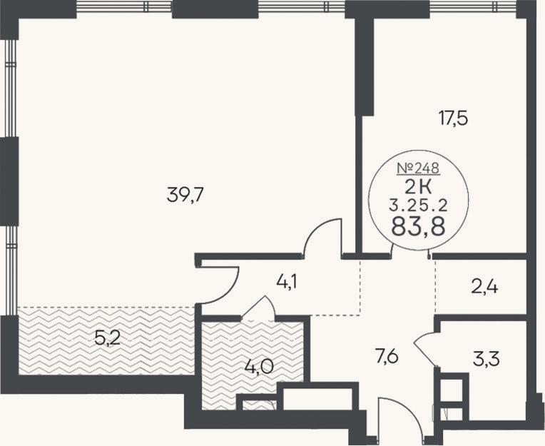 Планировка: 3-к, 83,8 м²