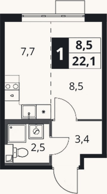 Планировка: Студия, 22,1 м²