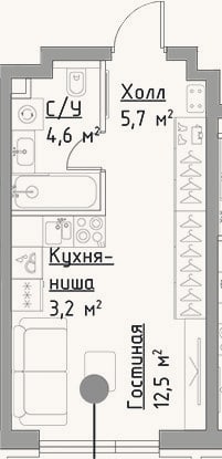 Планировка: Студия, 26 м²