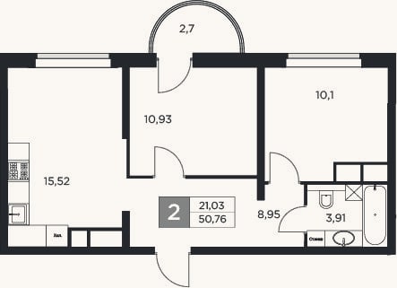 Планировка: 3-к, 50 м²