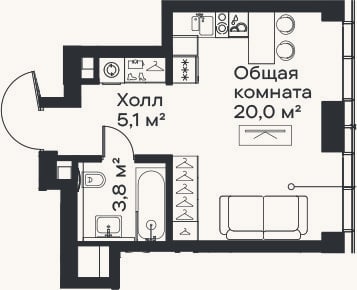 Планировка: Студия, 28,9 м²