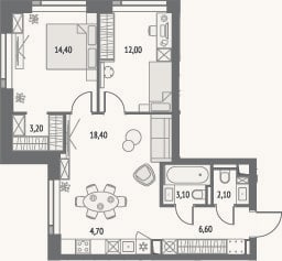 Планировка: 3-к, 64,5 м²