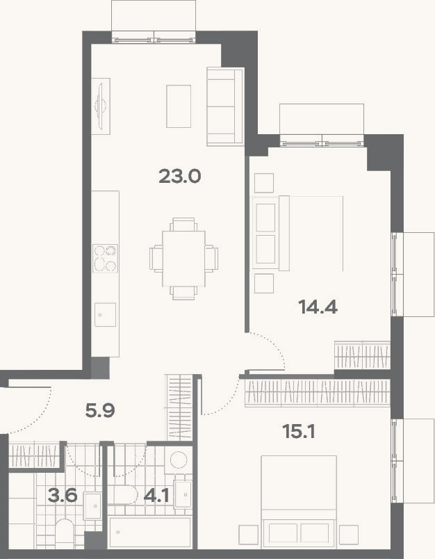 Планировка: 3-к, 66,1 м²