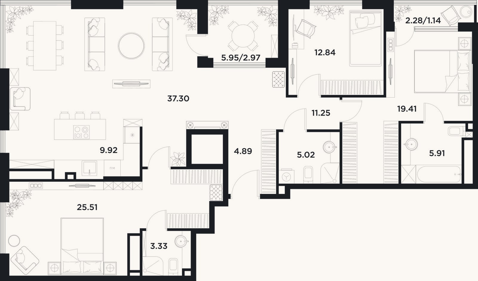 Планировка: 4+ к, 135,4 м²