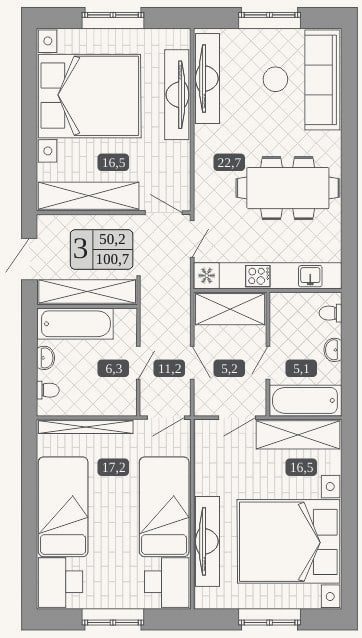 Планировка: 4+ к, 100,7 м²