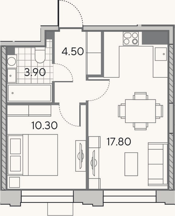 Планировка: 2-к, 36,5 м²