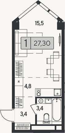 Планировка: Студия, 27,3 м²