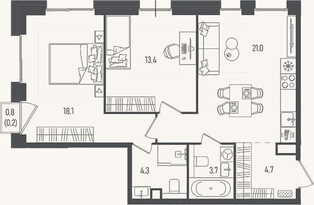 Планировка: 3-к, 65,2 м²