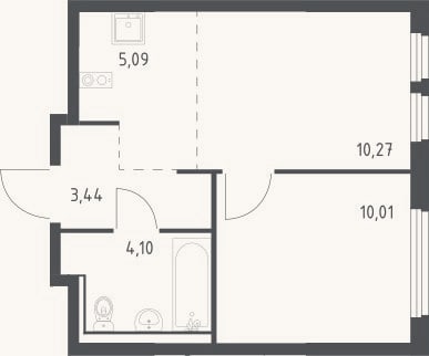 Планировка: 2-к, 32,9 м²