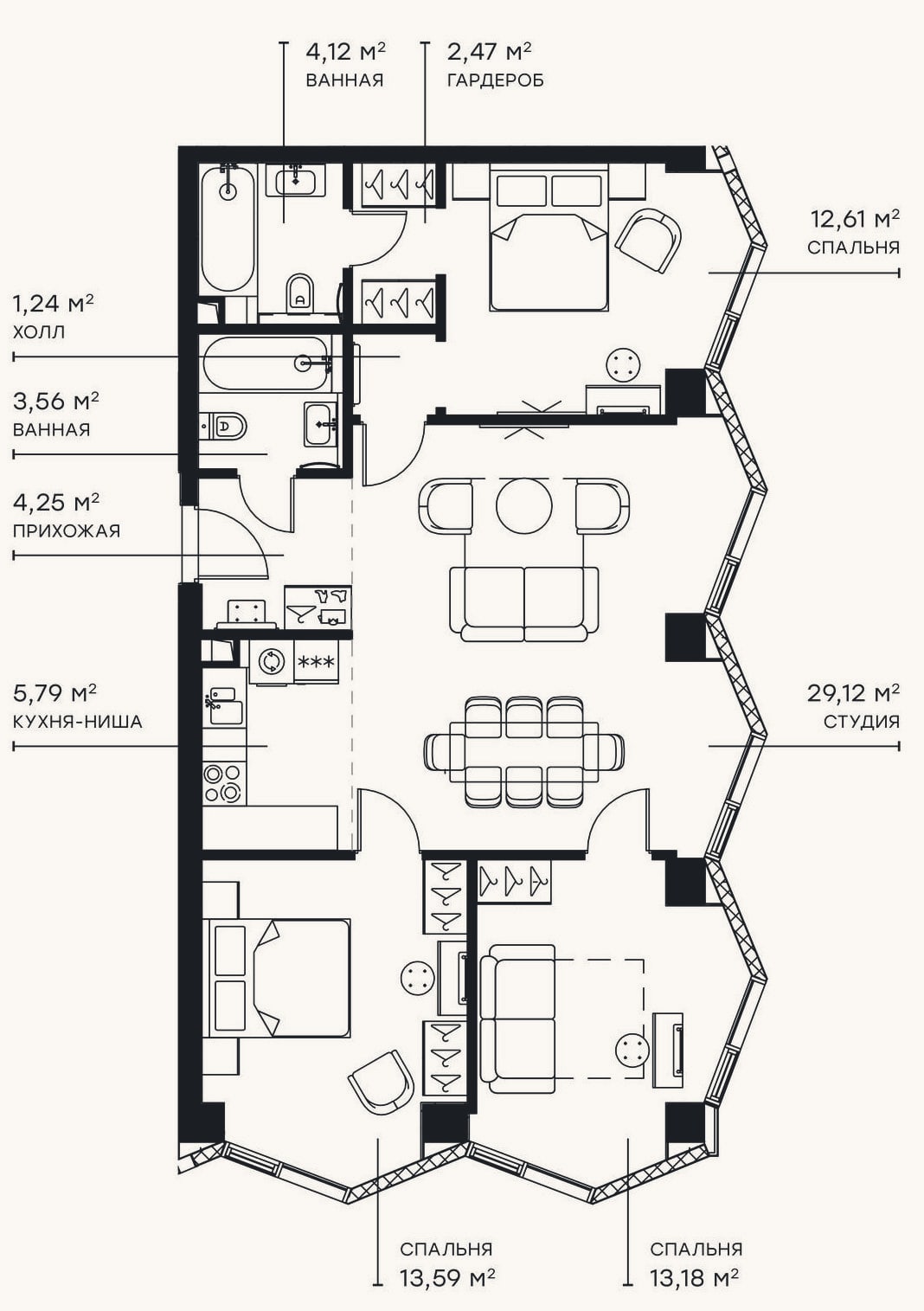 Планировка: 4+ к, 91,9 м²