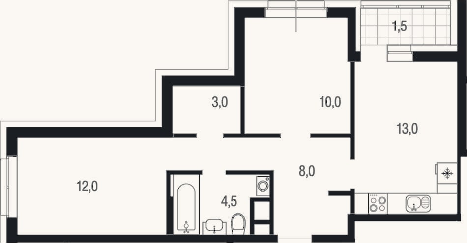 Планировка: 2-к, 50,5 м²