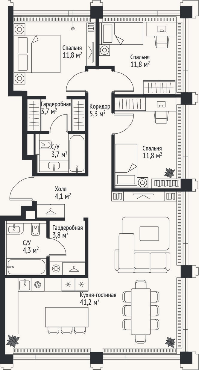 Планировка: 4+ к, 101,5 м²